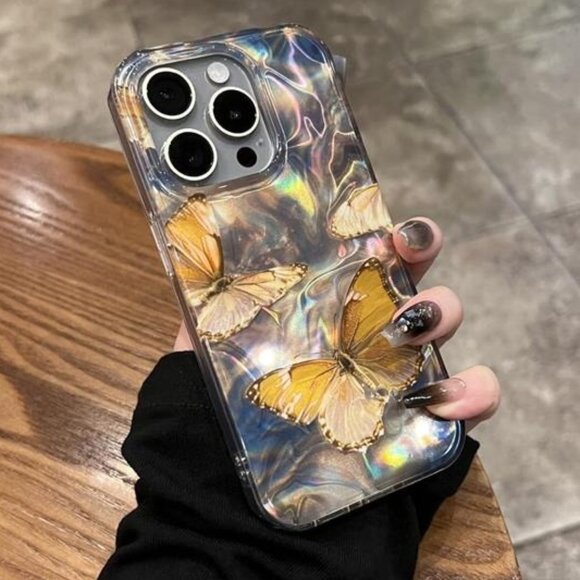 iPhone 14 Pro Max Butterfly Glitter Case – Gold Water Ripple Sparkle - Picture 4 of 8